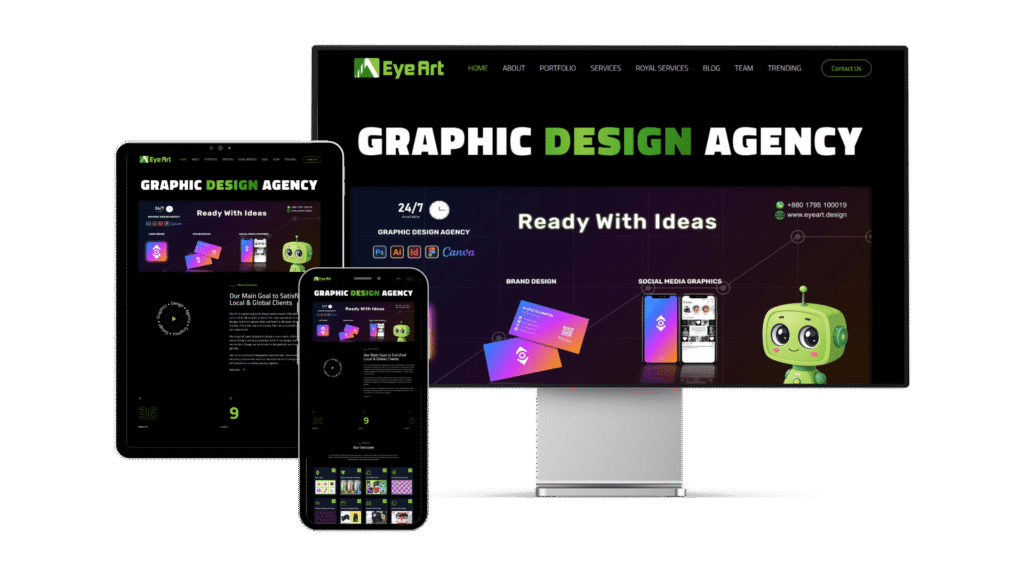 Eye Art website mockup on desktop, tablet and mobile