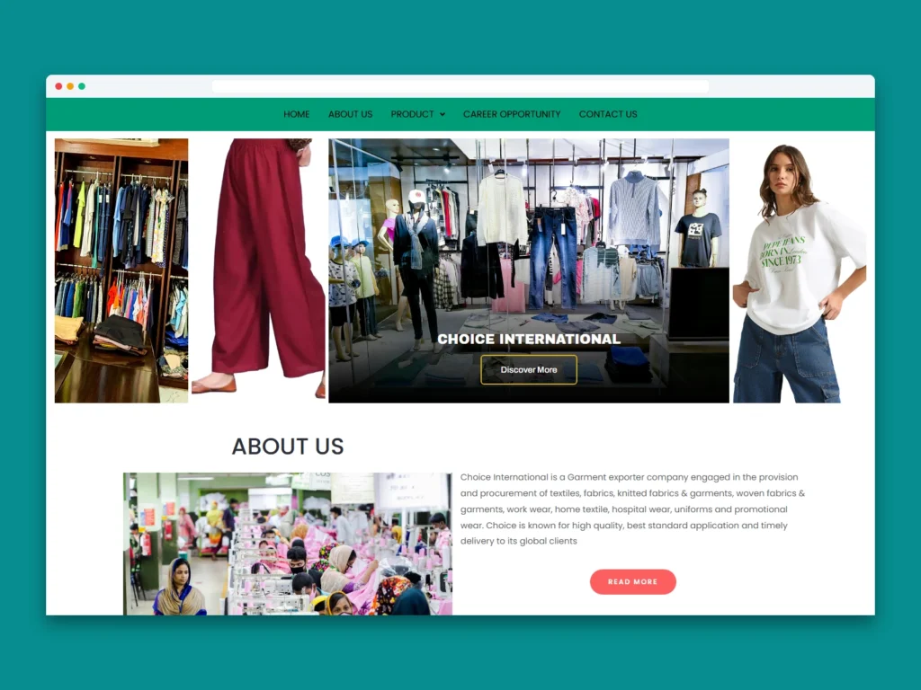 Choice Int website mockup on desktop, tablet and mobile