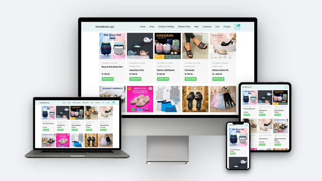 Home Boxs website mockup on desktop, tablet and mobile