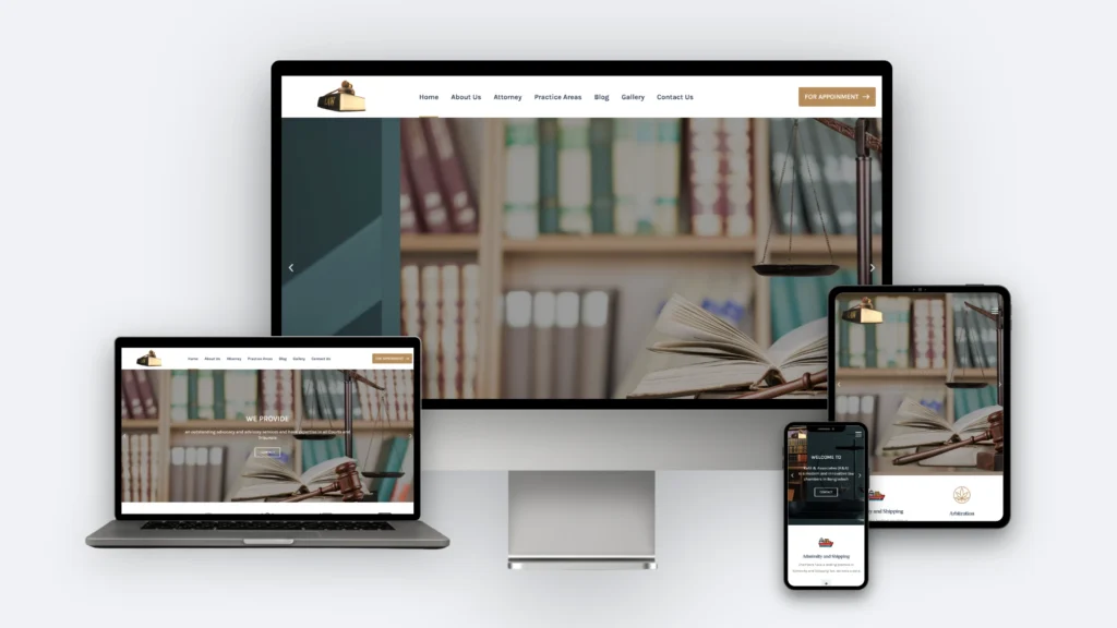 Kafil & Associates website mockup on desktop, tablet and mobile