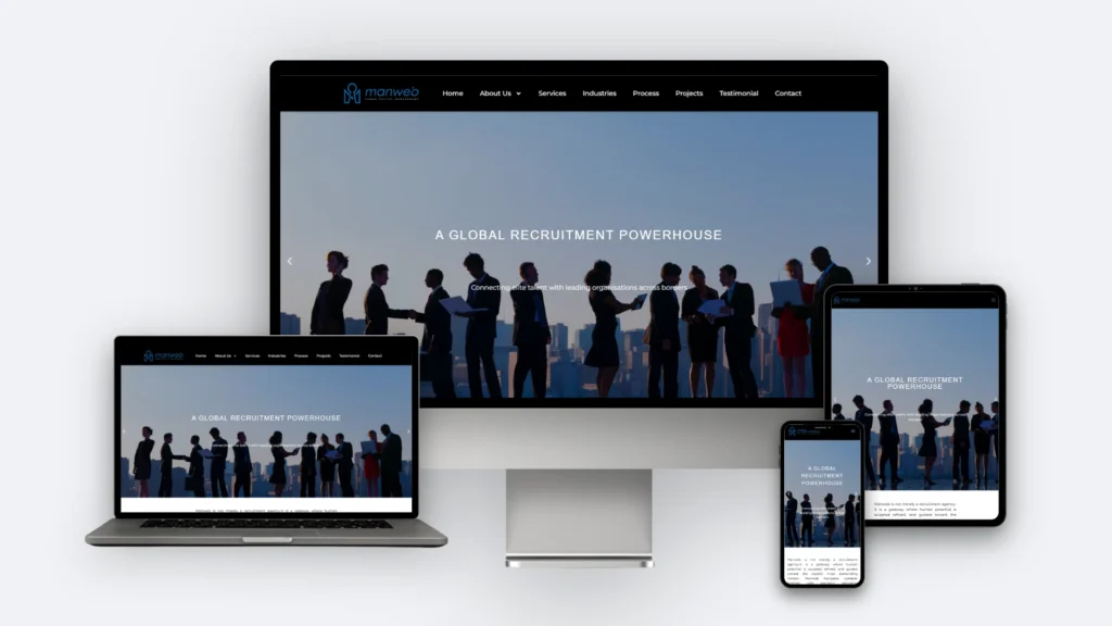 Manweb website mockup on desktop, tablet and mobile
