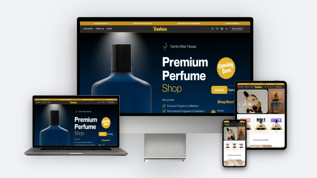 Yamin Attar House website mockup on desktop, tablet and mobile