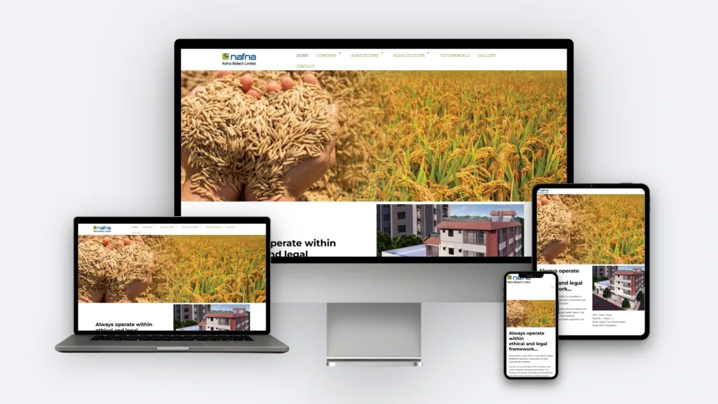 Nafna BD website mockup on desktop, tablet and mobile