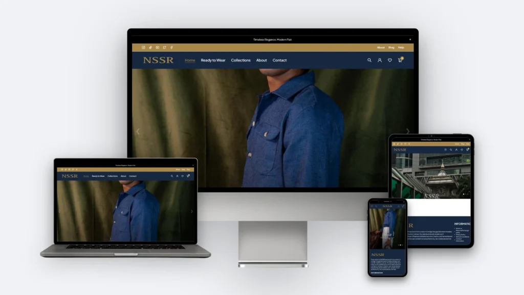 NSSR Dhaka website mockup on desktop, tablet and mobile