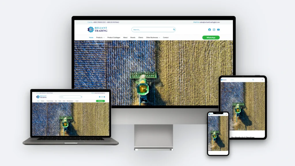 Reliant Trading BD website mockup on desktop, tablet and mobile