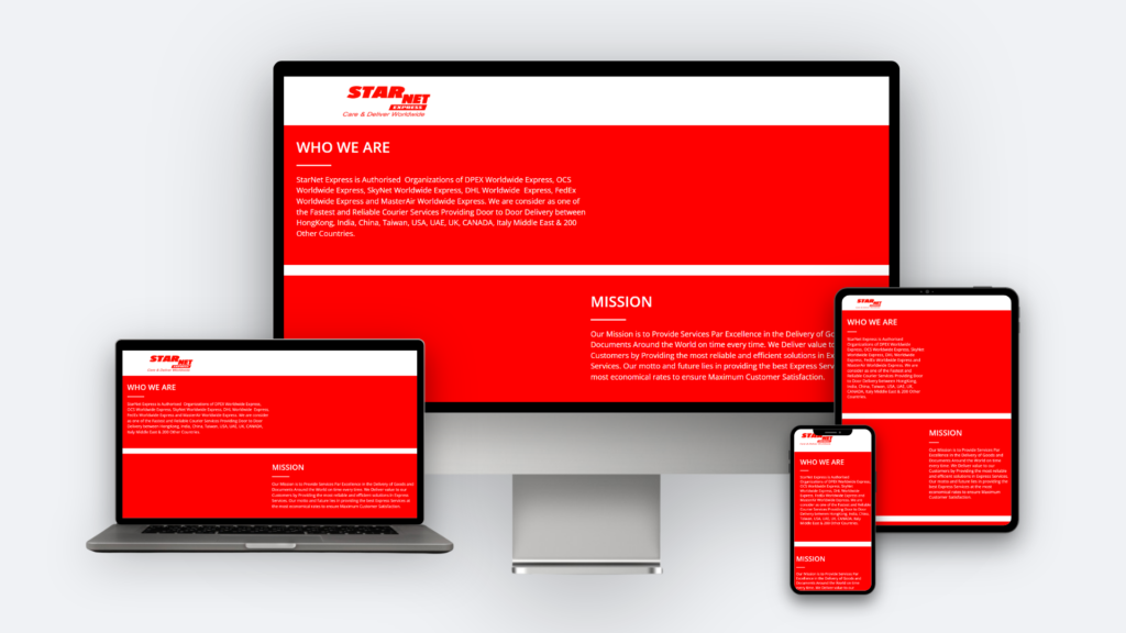 StarNet Express website mockup on desktop, tablet and mobile